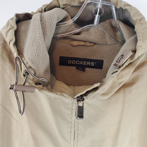 Dockers Tan Khaki Fleece Interior Hooded Lng Slv Zipper Closure Mens Jacket XL - Picture 7 of 16